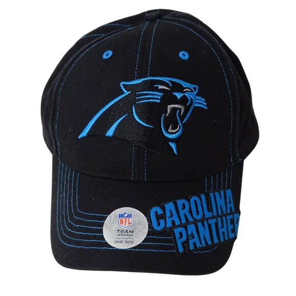 Carolina Panthers NFL Team Apparel Black Adjustable Baseball Cap One Size - Picture 1 of 8